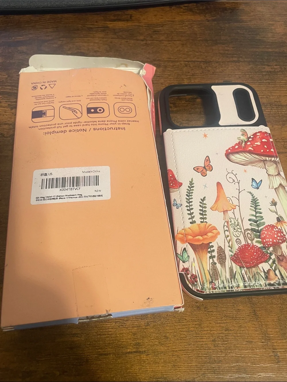 Floral Mushroom Wallet Phone Case with Card Slot - White